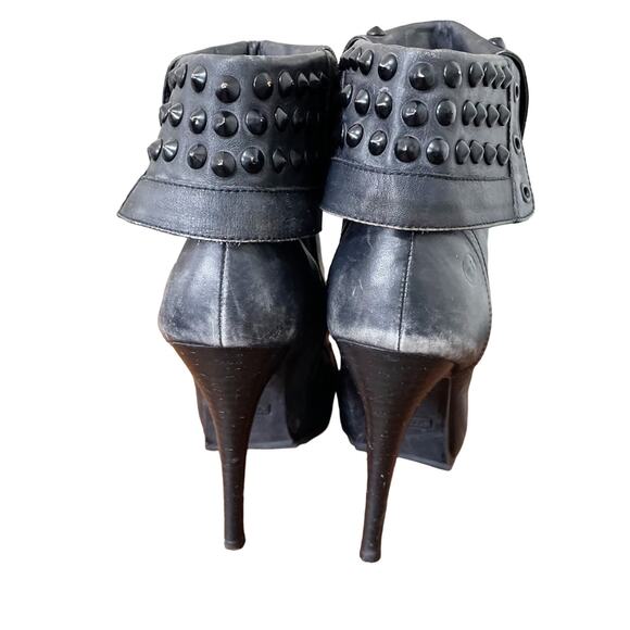 Bronx Black Distressed Leather Renna Gade Studded Stiletto Bootie Size 10 - Picture 3 of 13